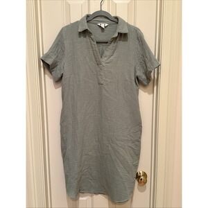 Green Cotton Tshirt Dress Short Sleeve Sz Small Oversized Pockets Beach Resort